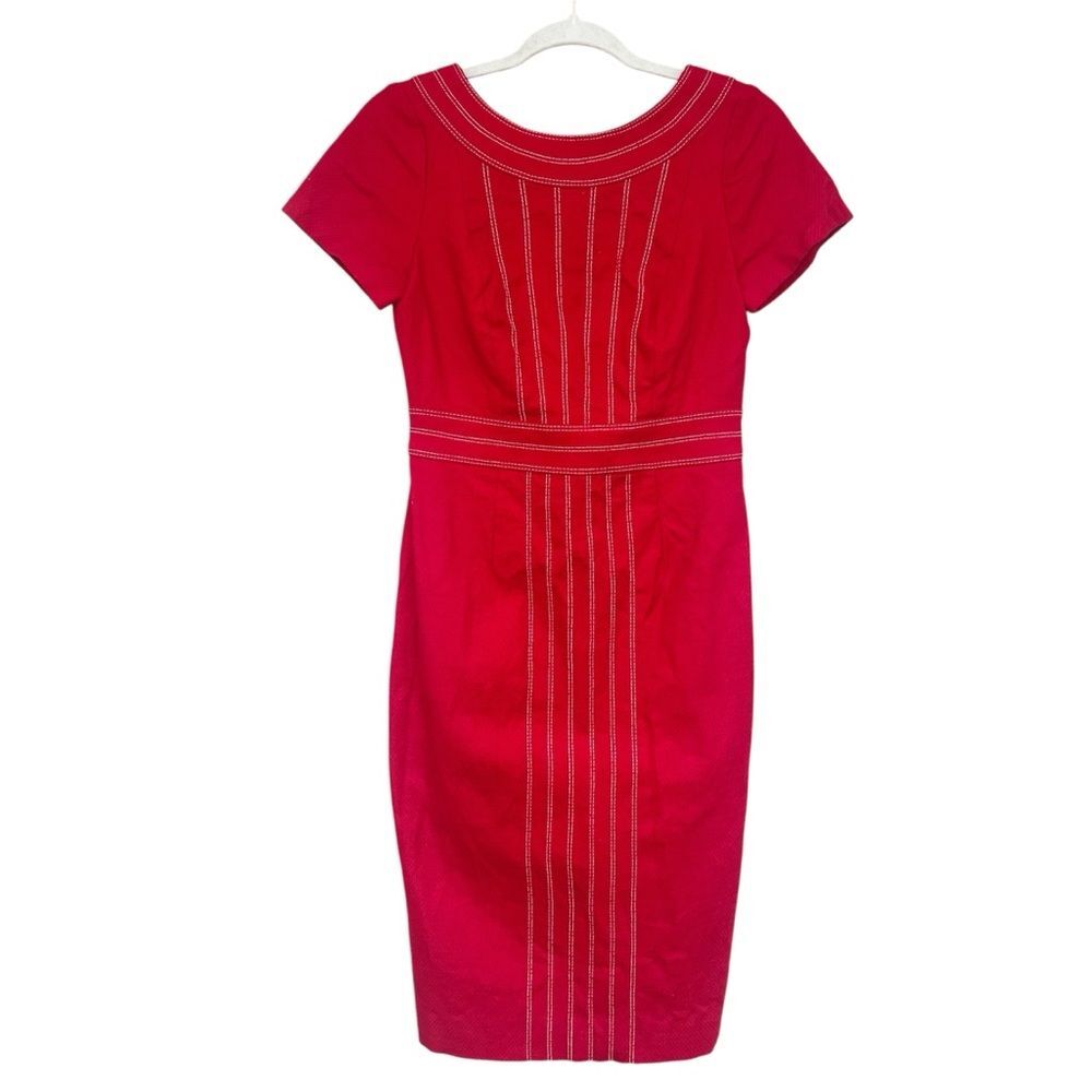 Boden Kitty Red Structured Cotton Blend Dress with White accent stitching Size 4